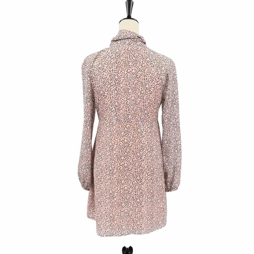 BCBGeneration Blush Floral Chiffon Metallic Neck Tie Long Sleeve Mini Dress - Picture 2 of 10